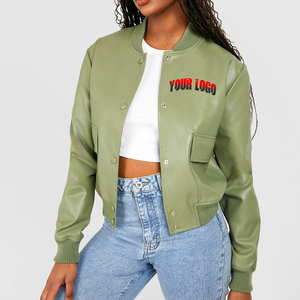 Chaqueta Bomber de Mujer Otoño/Invierno 2027, Personalizada, de Cuero PU, Tela Satinada, Corta, Delgada, Ecológica e Impermeable - Product Image 4