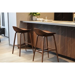 Walnut Wood Bar <b>Stools</b> <b>with</b> Metal Frame | Handcrafted <b>Kitchen</b> <b>Island</b> Seating Wholesale - Product Image 2
