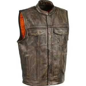 Gilet de motard en cuir véritable marron vieilli pour homme, style vintage club, sans manches, fabrication sur mesure, directement du fabricant - Product Image 2