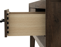 Console rustique finition noyer avec 2 tiroirs et base sur pieds, design moderne pour chambre, entrée et salon