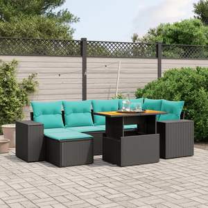 Juego de sofás de patio de ratán sintético negro de 7 piezas con cojines, elegantes muebles de exterior - Product Image 1