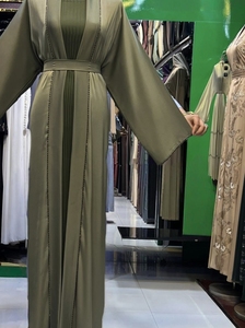 High Quality Modest Dubai Beaded Sequined <b>Long</b> Sleeve Abaya Muslim Traditional Handmade Wedding Women Breathable V Neck - Product Image 3