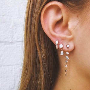 Boucles d'oreilles pendantes en forme de goutte de poire avec diamants, en or 14K 18K, argent 925, diamants de laboratoire, plaqué or, pour mariage, vente en gros - Product Image 2