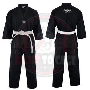 En noir avec ceinture blanche, tissu 100% coton, tenue de taekwondo pour hommes en vente en gros, vêtements d'arts martiaux, uniforme de taekwondo - Product Image 5