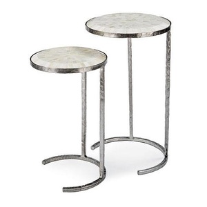 Table gigogne en métal urbain avec plateau en marbre, meuble d'appoint contemporain pour les espaces de salon élégants des appartements - Product Image 6