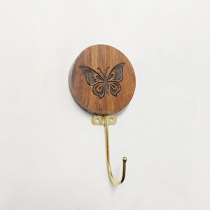 Rustic Solid Wood Butterfly Wall <b>Hook</b> with Artistic Engraving Strong Brass Wall <b>Hook</b> for Entryway Bedroom <b>Bathroom</b> Organization - Product Image 1