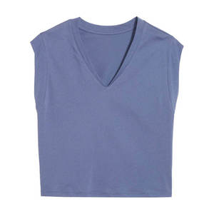 Women's <b>Blue</b> V-Neck Sleeveless Knitted Tank <b>Top</b> Casual Solid Color Regular Length - Product Image 6