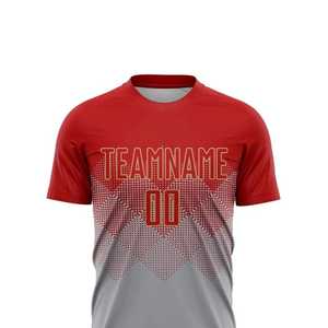 Conjunto de Uniforme de Fútbol Sublimado Personalizado al por Mayor para Hombre, Rojo y Gris Degradado, Absorbente de Humedad, Manga Corta, Nombre y Número del Equipo - Product Image 5