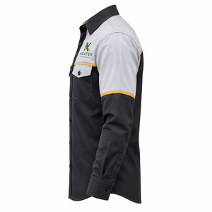 Ropa de Trabajo para Hombre, Camisa de Algodón de Manga Larga con Botones, Gris y Negro con Parches, Uniforme Antipolvo - Product Image 3