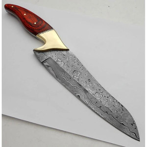 Couteau en acier de Damas avec manche en bois et garde en laiton, lame artisanale sur mesure pour usage culinaire - Product Image 5
