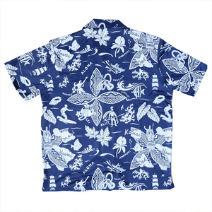 Men's Blue Short Sleeve Hawaiian Print <b>TShirt</b> Regular Fit Casual Wear Breathable <b>Polyester</b> Woven Patterned Design - Product Image 1