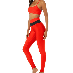 Navy <b>Blue</b> 2 Piece Yoga Set Racerback Crop Top High Waist Full Length Leggings Seamless Four-Way Stretch Solid Color Sportwear - Product Image 2