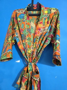 เสื้อคลุมกิโมโนผ้าฝ้ายลายดอกไม้สไตล์โบฮีเมียนเสื้อคลุมอาบน้ำพิมพ์ลายบล็อกยาวน้ำหนักเบาเสื้อคลุมเลานจ์ผูกเอวชุดคลุมสำหรับใส่ในรีสอร์ท - Product Image 4