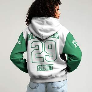 Sweat-shirt à capuche Iota Phi Lambda Sorority, corps blanc, manches vert émeraude, sweat-shirt personnalisé chapitre 1929 pour femmes - Product Image 2
