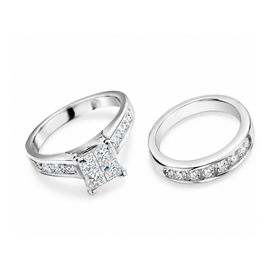 Bague de fiançailles en or blanc 14 carats avec diamant taille princesse |   Bague de promesse de mariage sertie de pierres |   Bijoux fins de luxe pour femmes pour l'anniversaire - Product Image 1