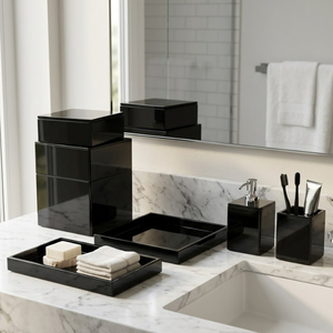 Premium Glass Bathroom Set Modern Clear Bathroom Accessories Kit Soap Dispenser <b>Toothbrush</b> <b>Holder</b> Tumbler Soap Dish Elegant Home - Product Image 3