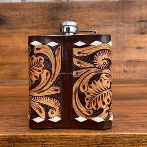 Hot Sale 8oz Hand Tooled Leather Stainless Steel <b>Hip</b> <b>Flask</b> High Quality Luxury Genuine Cow Leather Whiskey <b>Flask</b> for Men & Women - Product Image 6
