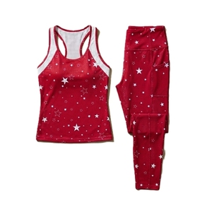 Ensemble de sport 2 pièces pour femme, taille oversize, débardeur imprimé et leggings longs avec poches, respirant, en spandex et polyester - Product Image 1