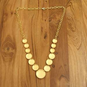 Gold Plated Brass Graduated Disc <b>Necklace</b>, Handmade Textured Coin <b>Statement</b> <b>Necklace</b> bohemian Chunky Chain <b>Necklace</b> - Product Image 2