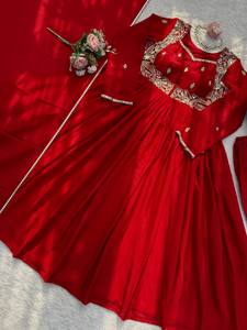 Vestido de lentejuelas con encaje y dupatta reversible, sin arrugas, de secado rápido, hasta el tobillo, para fiesta Diwali, de la marca Blooming TENNECY Chinon. - Product Image 6