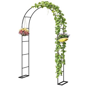 Arco da Giardino in Acciaio Nero da 2,4 m con Base Grande, Supporto per Arco Nuziale e Traliccio per Piante Rampicanti - Product Image 1