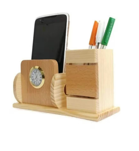 Support à stylos en bois naturel avec horloge, pour l'école, la salle de classe, le bureau, décoration de table, utilisation sur table - Product Image 3
