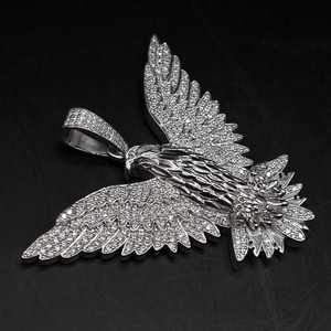 eagle moissanite pendant pave set bird <b>charm</b> <b>silver</b> tone necklace jewelry gift - Product Image 1