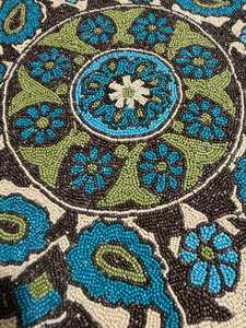 Juego de 8 Manteles Individuales Redondos Vintage MCM con Cuentas Hechas a Mano, 15”, Diseño Floral Verde Agua y Marrón, Estilo Retro - Product Image 4