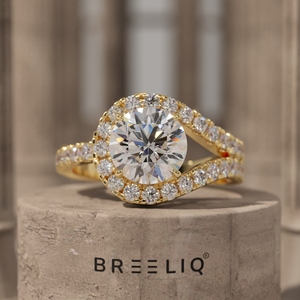 14K White Gold 2CT Round Diamond Ring Double Row Split Band Halo Style Luxury <b>Bridal</b> Engagement Ring - Product Image 1