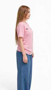 Oneten Apparel Camiseta de manga corta con cuello redondo y estampado de letras rosas para mujer, camiseta informal holgada de verano - Product Image 5