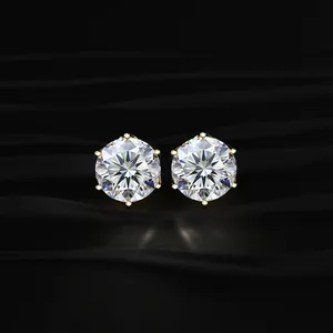Boucles d'oreilles clous solitaires en diamant taille ronde Lotus Radiance, boucles d'oreilles clous traditionnelles en diamant, boucles d'oreilles clous haut de gamme d'Inde - Product Image 1