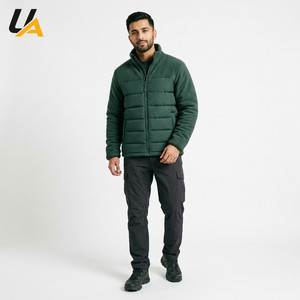 Veste matelassée en polaire verte pour homme, col montant, fermeture éclair, coupe-vent, doudoune chaude pour l'hiver - Product Image 1