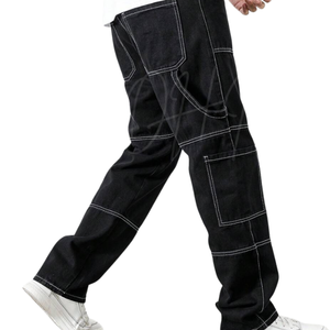 Pantalones vaqueros cargo negros personalizados para hombre, con costuras en contraste, multibolsillos, estilo urbano, corte holgado, ropa de trabajo - Product Image 6