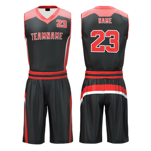 Ensembles de maillots de basketball personnalisés pour hommes, imprimés par transfert thermique sur le devant, à manches courtes, respirants, 100 % polyester, uniformes - Product Image 1