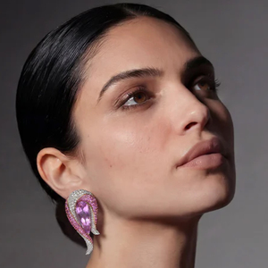 Boucles d'oreilles de luxe pour femmes en or massif 18 carats avec améthyste, forme goutte d'eau, bijoux de soirée - Product Image 2