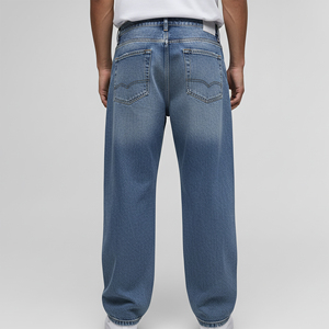 กางเกงยีนส์เดนิมทรงขากว้างสำหรับผู้ชาย แต่งขาด ดีไซน์เอวสูง ลุคสตรีทแวร์ ปักลาย ล้างสีแบบดิสเทรส - Product Image 6