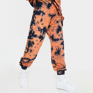 Ensemble de survêtement tie-dye pour femme, manches longues, col rond, coupe ample, décontracté, dégradé orange et noir, 100 % coton, style printemps - Product Image 4
