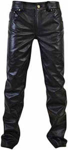 <b>Men's</b> <b>Black</b> Leather Breathable Printed Moto <b>Pants</b> Straight Fit Zipper Fly Mid Waist Side Pockets Lightweight Casual Winter Wear - Product Image 5