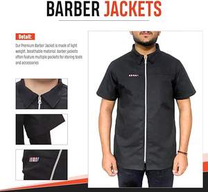 Veste de barbier professionnelle à manches courtes pour homme, chemise noire pour coiffeur, blouse de salon, uniforme de styliste capillaire - Product Image 2