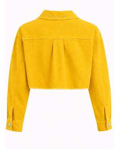 Chaqueta Vaquera Corta para Mujer en Color Amarillo Mostaza, con Cierre de Botones Frontales con Pedrería, Manga Larga, Estilo Urbano - Product Image 2