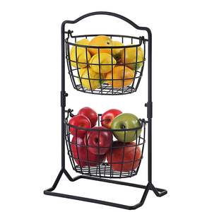 Panier à fruits en métal, panier de drainage à fruits vide à 2 niveaux en fil de fer, panier de rangement à fruits en métal avec support pour bananes, panier à fruits - Product Image 2