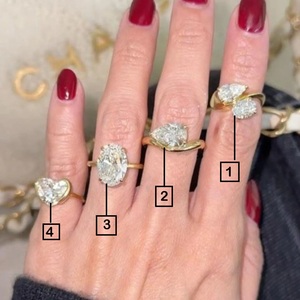 Bague de fiançailles minimaliste en argent sterling 925 avec halo caché, sertie de moissanite ovale poire à taille horizontale et griffes ondulées, pour vous et moi - Product Image 2