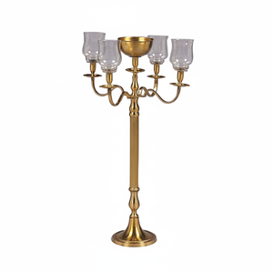 Factory Offer Gold <b>Candelabra</b> With Round Tray for Flowers/Decorative item Crystal Beaded Candle Holder Stand for Party & Wedding - Product Image 5