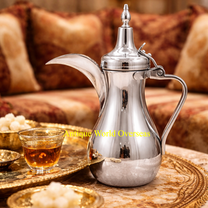 Dallah Raslan Arabic Coffee Pot Stainless Steel Food Grade Eco-Friendly Large Capacity Saudi Design Gold Silver Dual Tone Finish - Product Image 2