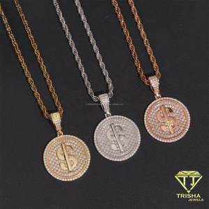 Colgante Unisex Hip Hop con Moneda y Diamantes de Moissanita, Plata de Ley 925, Joyería con Símbolo de Dólar - Product Image 6