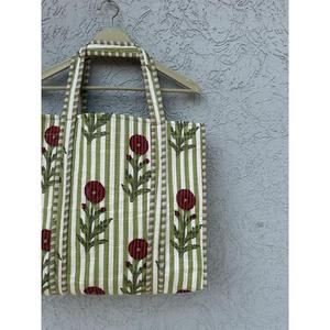 Sac fourre-tout en toile de coton bohème CRAFT HACKLE avec broderie florale et motif rayé, ouverture supérieure, style Rajasthan, pour toutes les saisons, idéal pour le shopping - Product Image 4