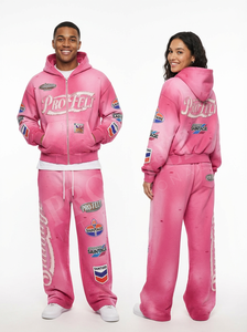 Ensemble de survêtement décontracté et confortable avec logo brodé personnalisé OEM/ODM, sweat à capuche zippé et pantalon de jogging, style streetwear - Product Image 4