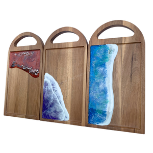 Coastal Wood Serving <b>Tray</b> With Resin Ocean Wave Design Handmade Rectangular Kitchen Tableware <b>Storage</b> Holder - Product Image 2