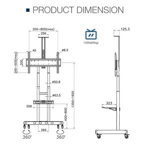Support TV mobile avec roulettes verrouillables et tablette pour ordinateur portable, pour téléviseurs de 55 à 85 pouces, inclinable et pivotant - Product Image 3