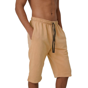 Pantalones Cortos Deportivos para Hombre, Color Camel Claro, Algodón y Poliéster, Cintura Media, Cordón Ajustable, Transpirables, Secado Rápido, Bolsillos, Estilo Capri, Color Sólido - Product Image 1